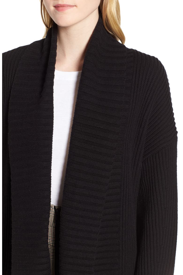 Rib Overlap Cardigan, Alternate, color, BLACK