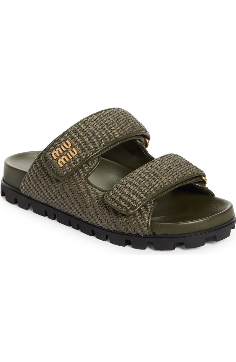 Miu Miu Raffia Double Band Slide Sandal, Main, color,