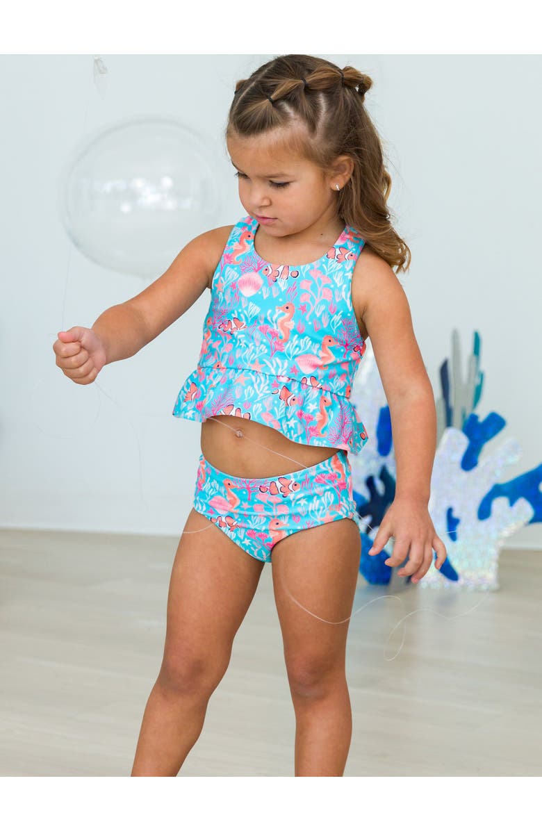 RuffleButts UPF50 Sun Protected Reversible Peplum Tankini, Alternate, color, Ocean Tides