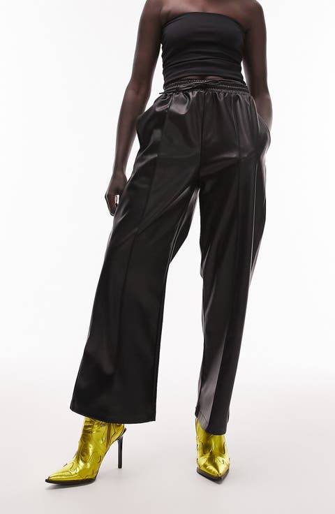 Pull-On Straight Leg Faux Leather Pants (Petite)