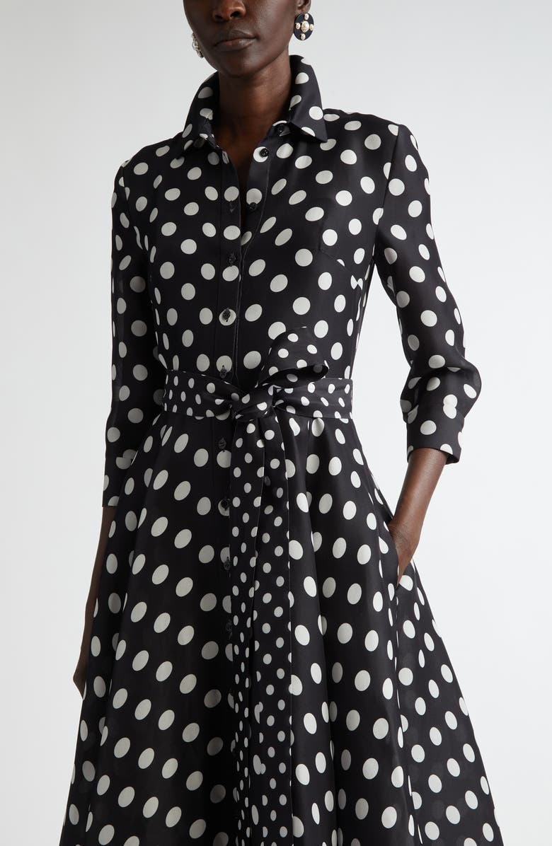 Carolina Herrera Polka Dot Belted Button-Up Gown, Alternate, color,