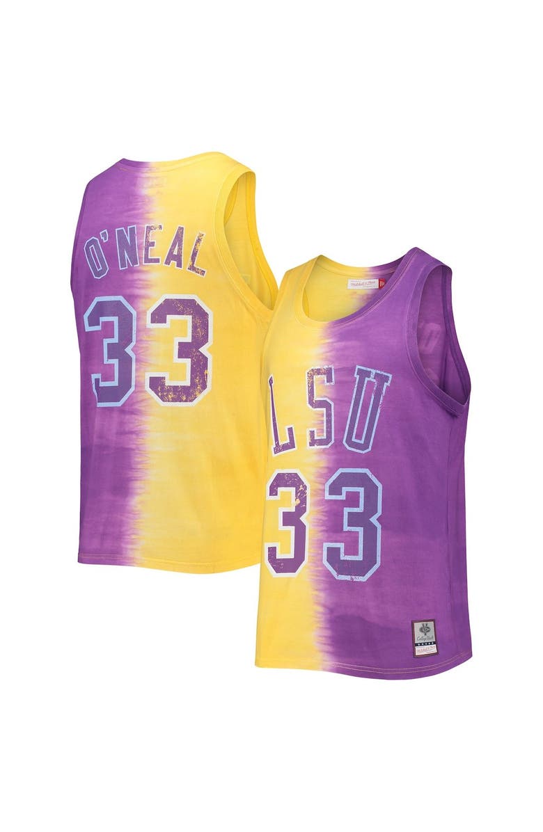 Mitchell & Ness Men's Mitchell & Ness Shaquille O'Neal Purple/Gold LSU Tigers Name & Number Tie-Dye Tank Top, Main, color, 