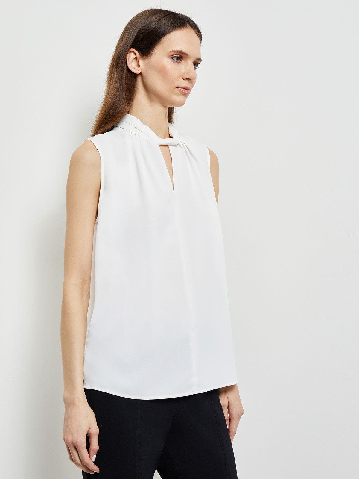 Sleeveless Twist Neck Crepe de Chine Blouse - image 2