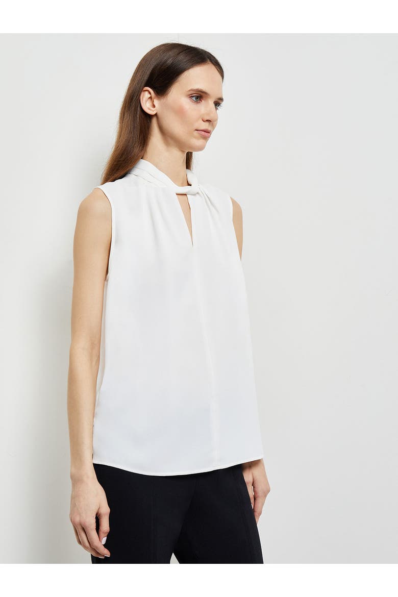 Sleeveless Twist Neck Crepe de Chine Blouse, Alternate, color, White