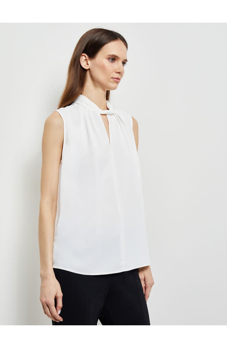 Misook Sleeveless Twist Neck Crepe de Chine Blouse, Alternate, color, White