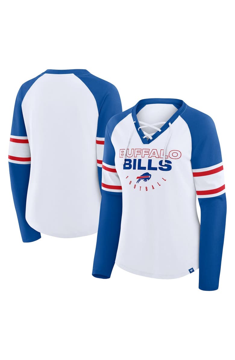 FANATICS Women's Fanatics White/Royal Buffalo Bills Redzone Blitz Package Raglan Lace-Up V-Neck Long Sleeve T-Shirt, Alternate, color, White