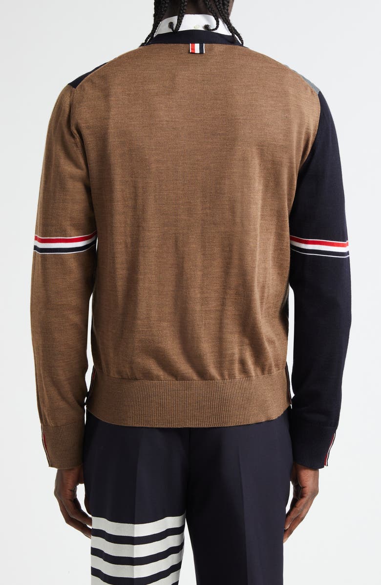 Thom Browne Fun-Mix Colorblock Relaxed Virgin Wool Cardigan, Alternate, color, Navy/ Grey/ Brown