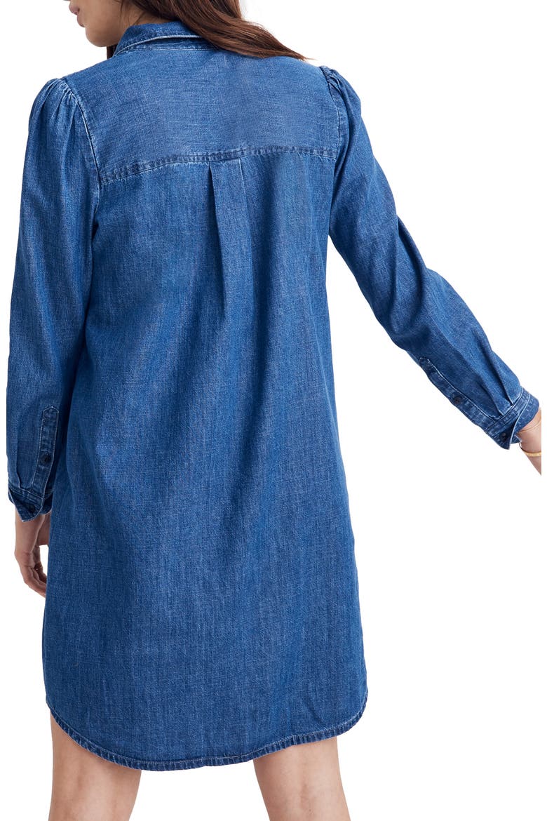 Puff Sleeve Denim Shirtdress, Alternate, color, HARRIS WASH