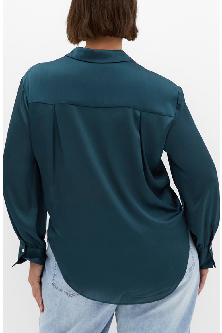 Ellie Long Sleeve Tie Front Satin Shirt, Alternate, color, DEEP TEAL