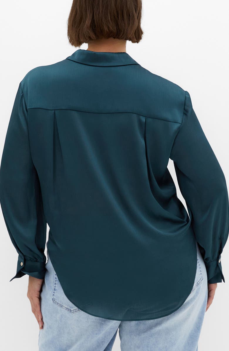 City Chic Ellie Long Sleeve Tie Front Satin Shirt, Alternate, color, Deep Teal