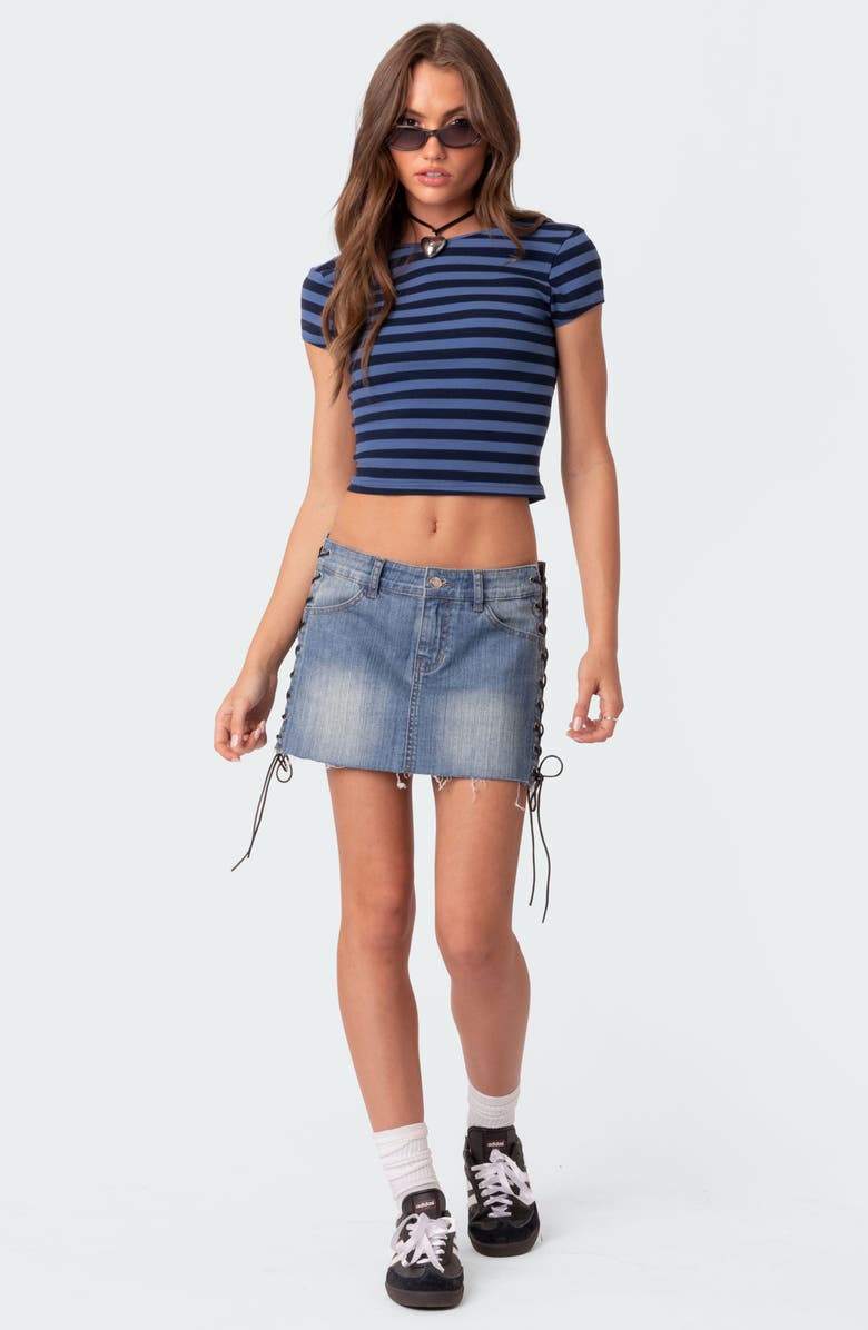 EDIKTED Denim Lace-Up Miniskirt, Alternate, color, Blue-Washed