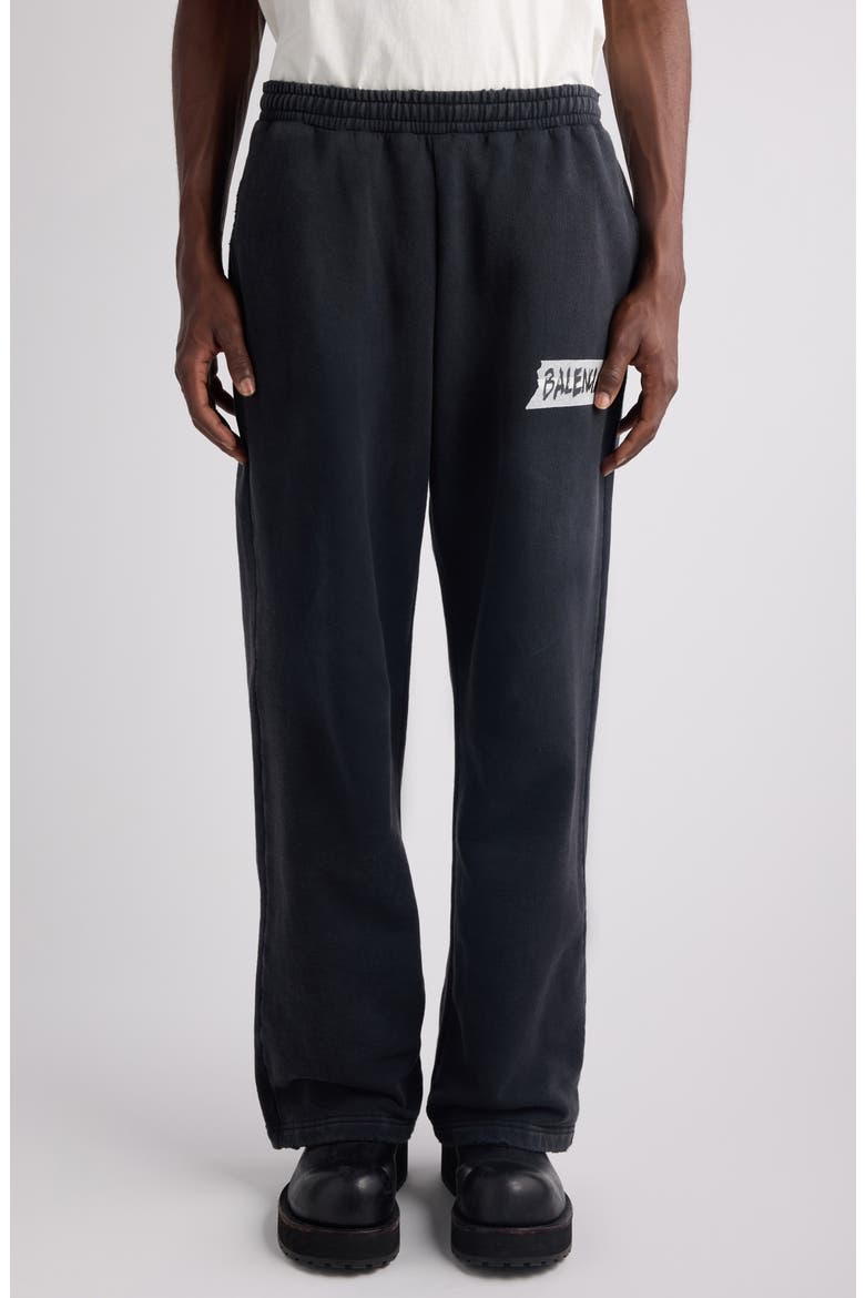 Masking Tape Logo Heavy Fleece Sweatpants, Main, color, 1041 FADED WASHED BLACK