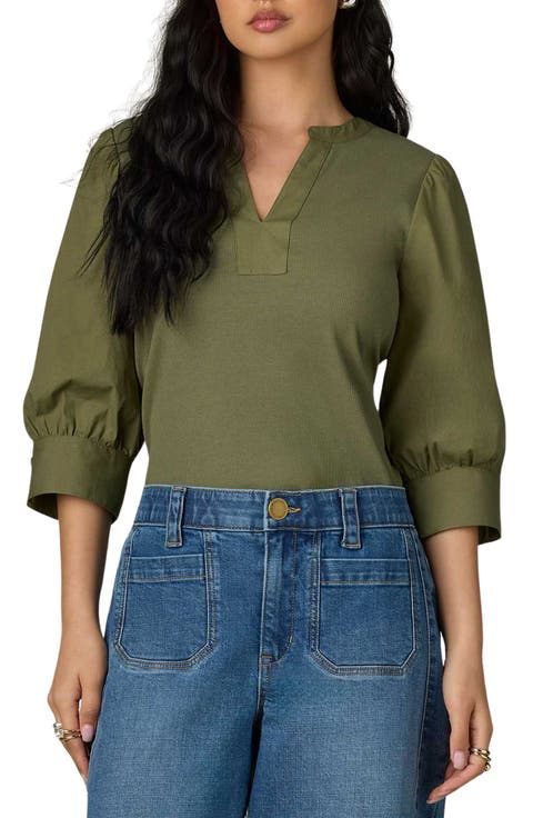 Mixed Media Puff Sleeve Top