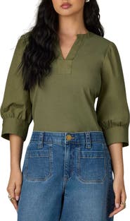 Wit & Wisdom Mixed Media Puff Sleeve Top