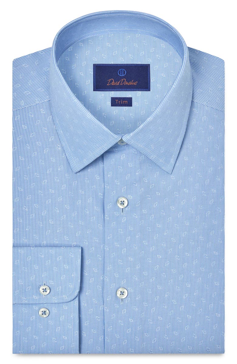 David Donahue Trim Fit Geometric Print Cotton Dobby Dress Shirt, Main, color, Sky