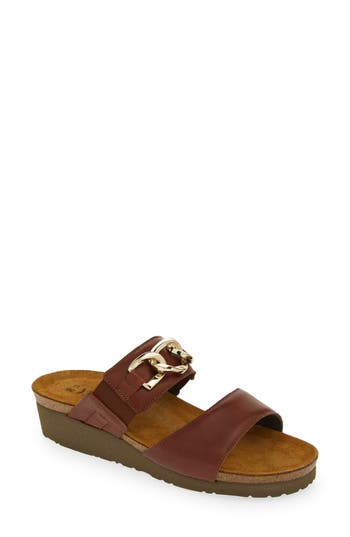 Naot Victoria Wedge Slide Sandal In Chestnut Leather