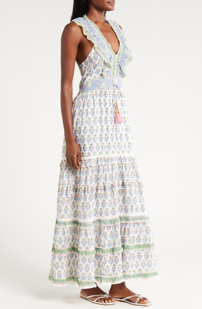 ALICIA BELL Harper Floral Ruffle Neck Tiered Cotton & Silk Maxi Dress, Alternate, color, 