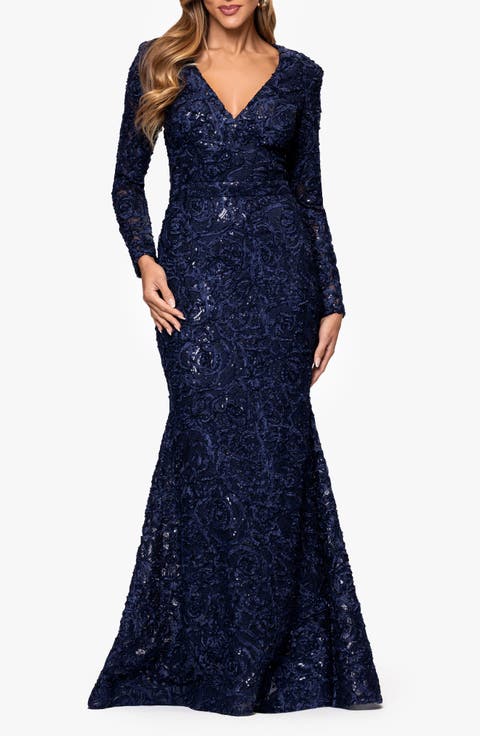 Sequin & Soutache Long Sleeve Mermaid Gown