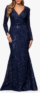 Xscape Evenings Sequin & Soutache Long Sleeve Mermaid Gown