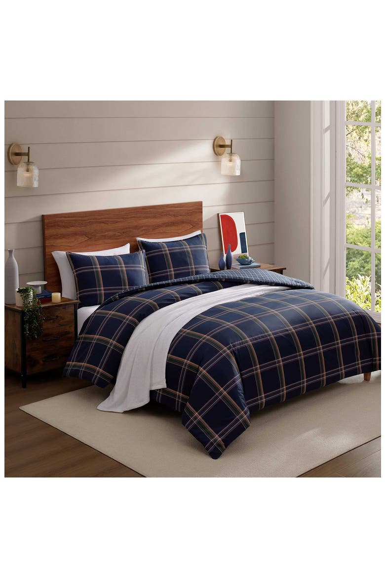 Beacon Plaid Duvet Cover & Shams Set, Alternate, color, NAVY BLUE/ DARK YELLOW