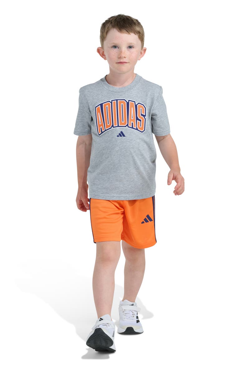 adidas Kids' Graphic Print T-Shirt & Shorts Set, Alternate, color, Grey With Orange