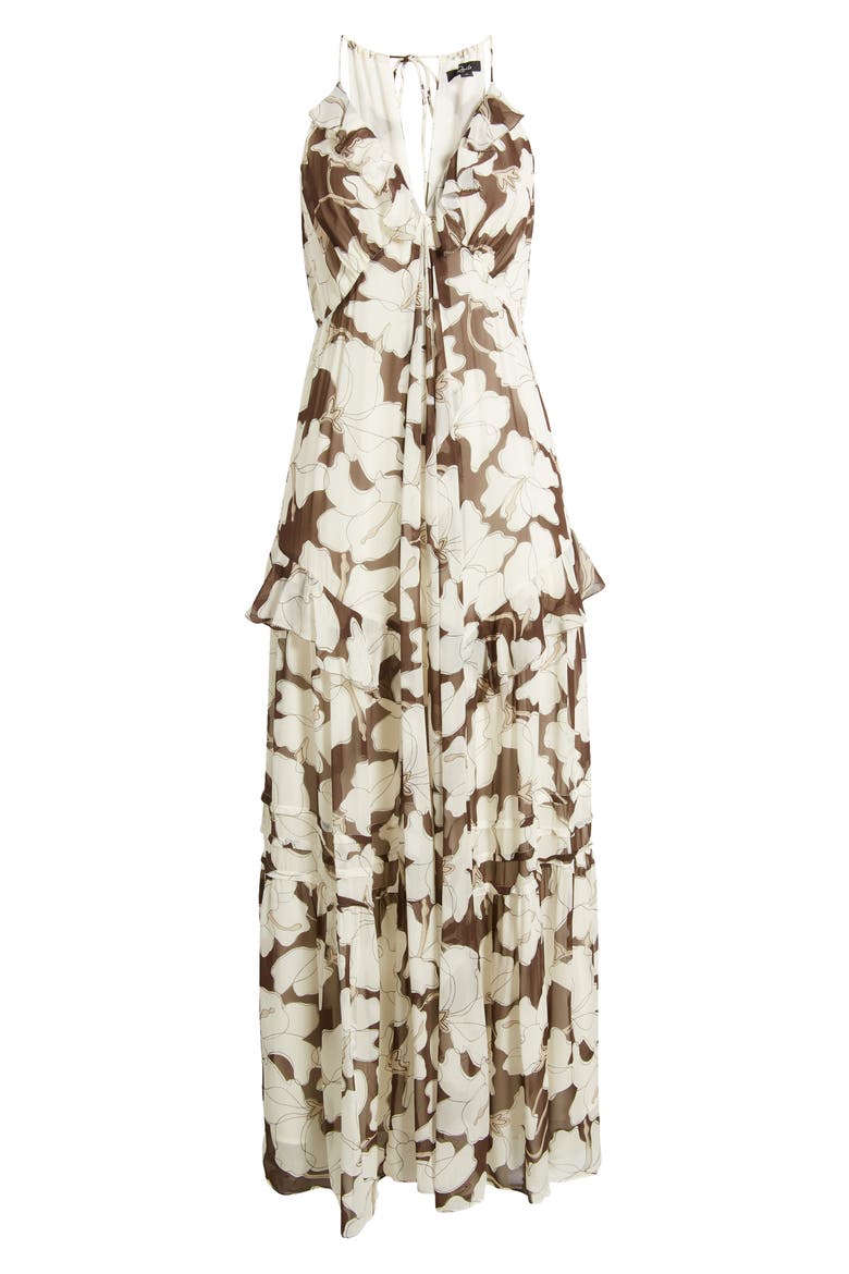 Boa Floral Ruffle Chiffon Maxi Dress, Alternate, color, MOCHA FLORAL