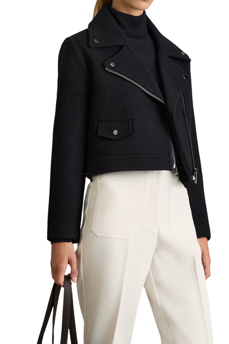 Arlow Asymmetric Zip Wool Blend Jacket, Main, color, NAVY