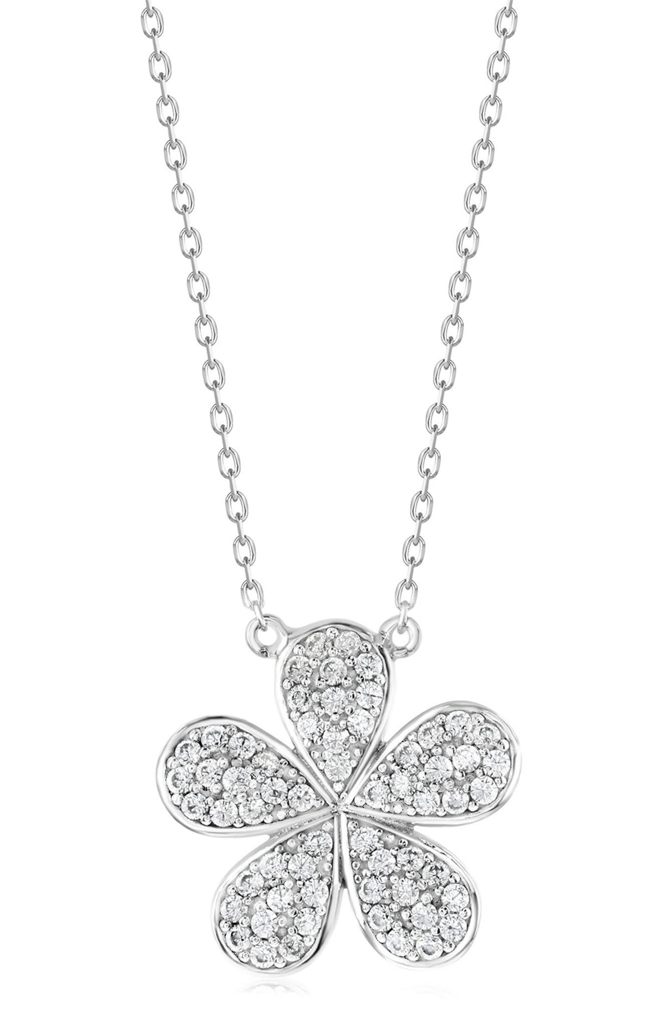 SUZY LEVIAN Pavé Cubic Zirconia Flower Pendant Necklace