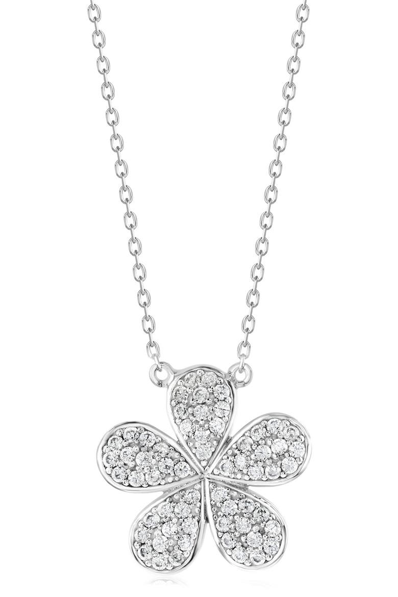 Pavé Cubic Zirconia Flower Pendant Necklace, Main, color, WHITE