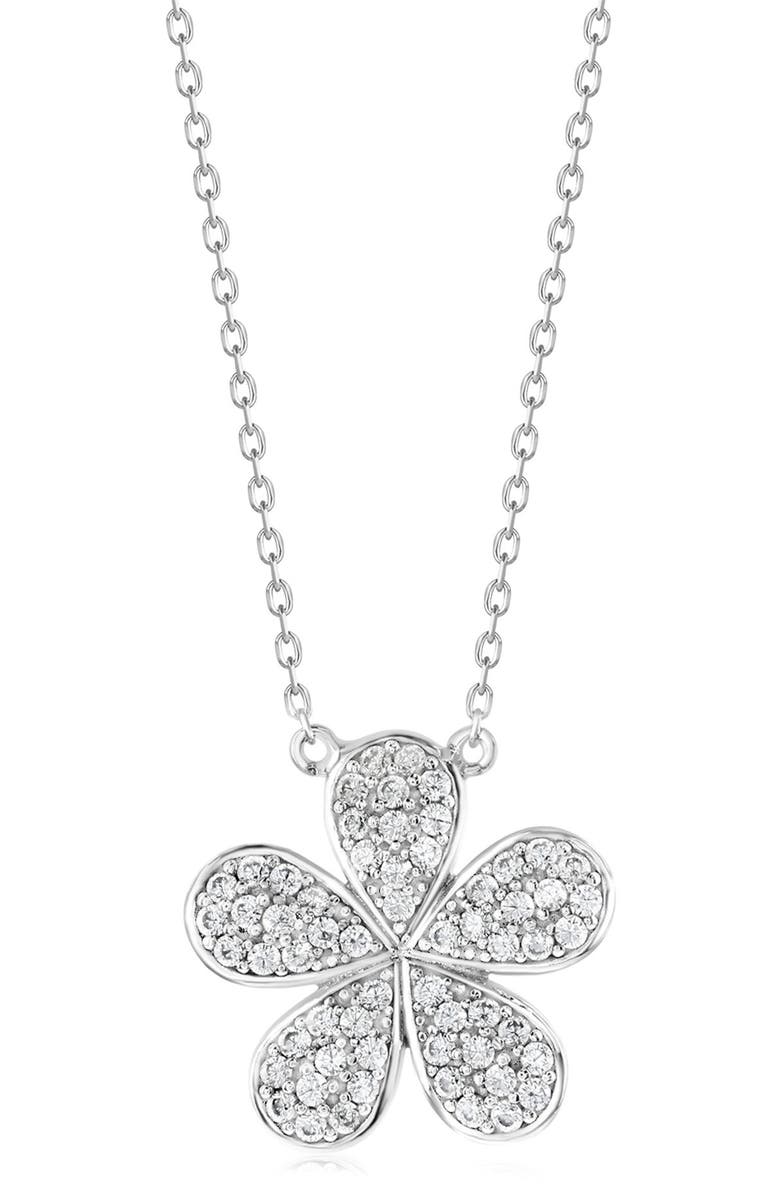 SUZY LEVIAN Pavé Cubic Zirconia Flower Pendant Necklace, Main, color, White