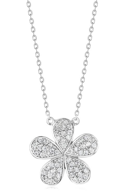 Pavé Cubic Zirconia Flower Pendant Necklace