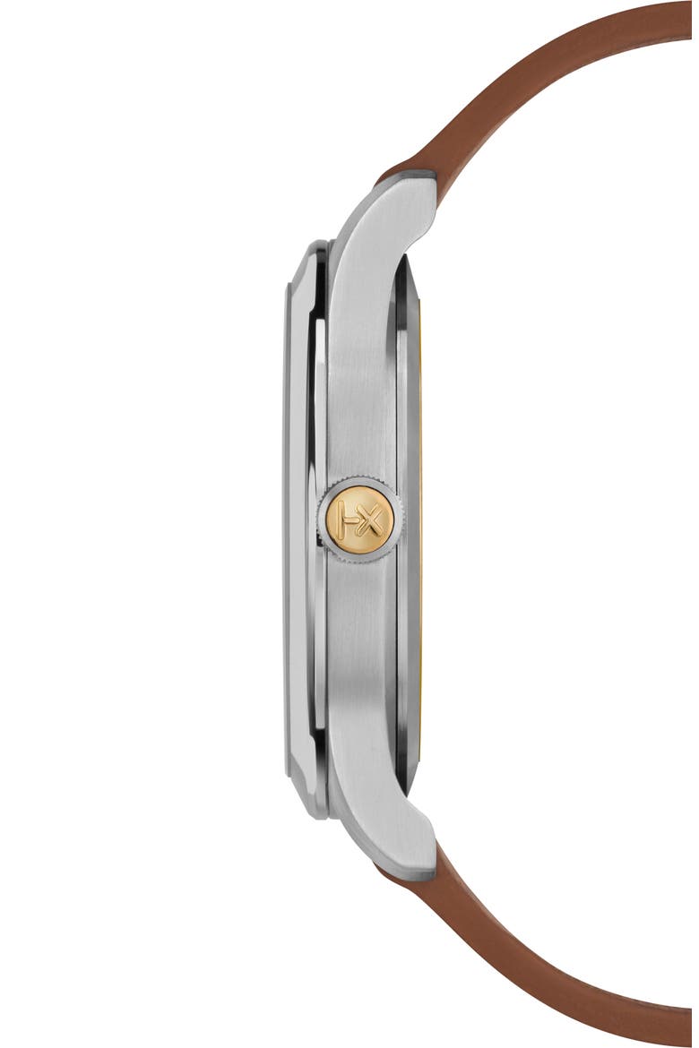 American Documentation Leather Strap Watch, 41mm, Alternate, color, TAN/ NAVY/ SILVER