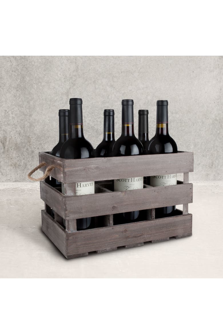 Wooden 6-Bottle Crate, Alternate, color, Wood