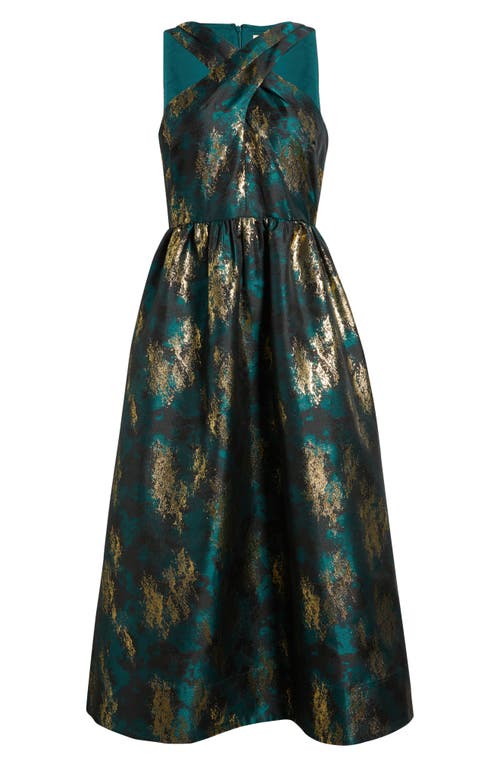 Anne Klein Metallic Crossover Neck Brocade Dress In Animal Print