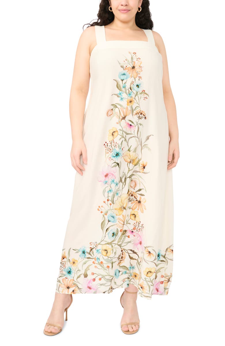 Vince Camuto Floral Print Sleeveless Maxi Dress, Main, color, Antique White