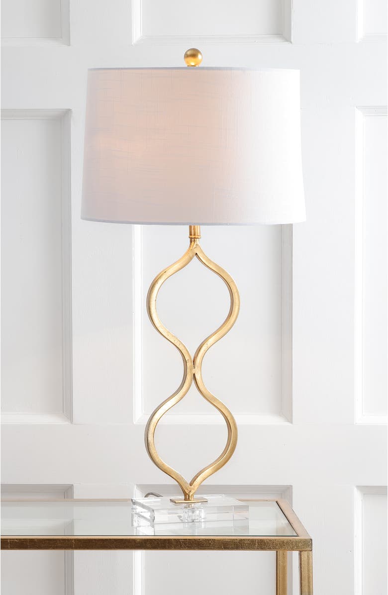 JONATHAN Y Levi 31.5" Metal/Crystal LED Table Lamp, Gold Leaf, Alternate, color, Gold
