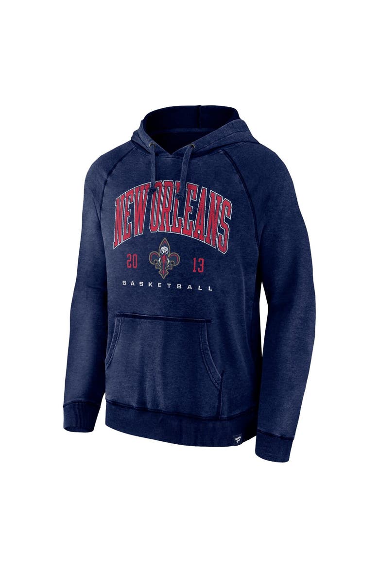 Men's Fanatics Branded Heather Navy New Orleans Pelicans Foul Trouble Snow Wash Raglan Pullover Hoodie, Alternate, color, Heather Navy
