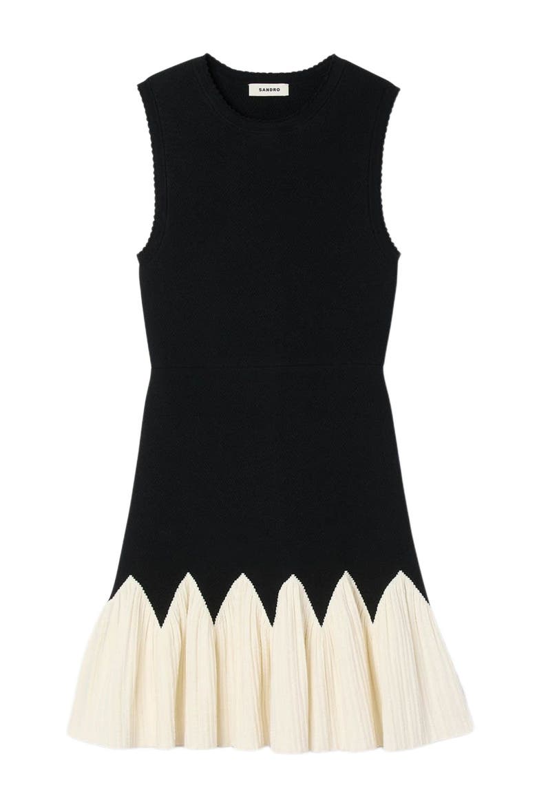 Two-tone short knit dress, Alternate, color, Black / ecru