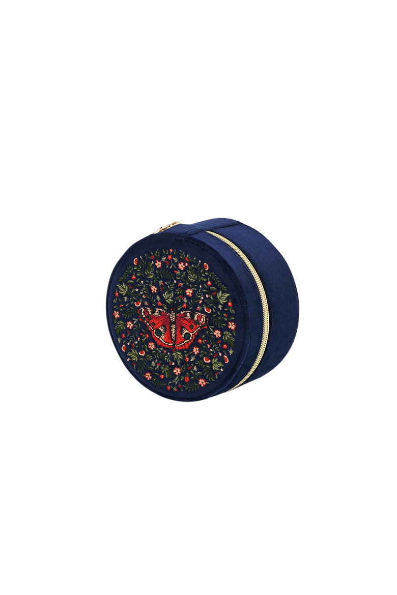 Butterfly Velvet Embroidered Circle Jewellery Box, Alternate, color, Navy