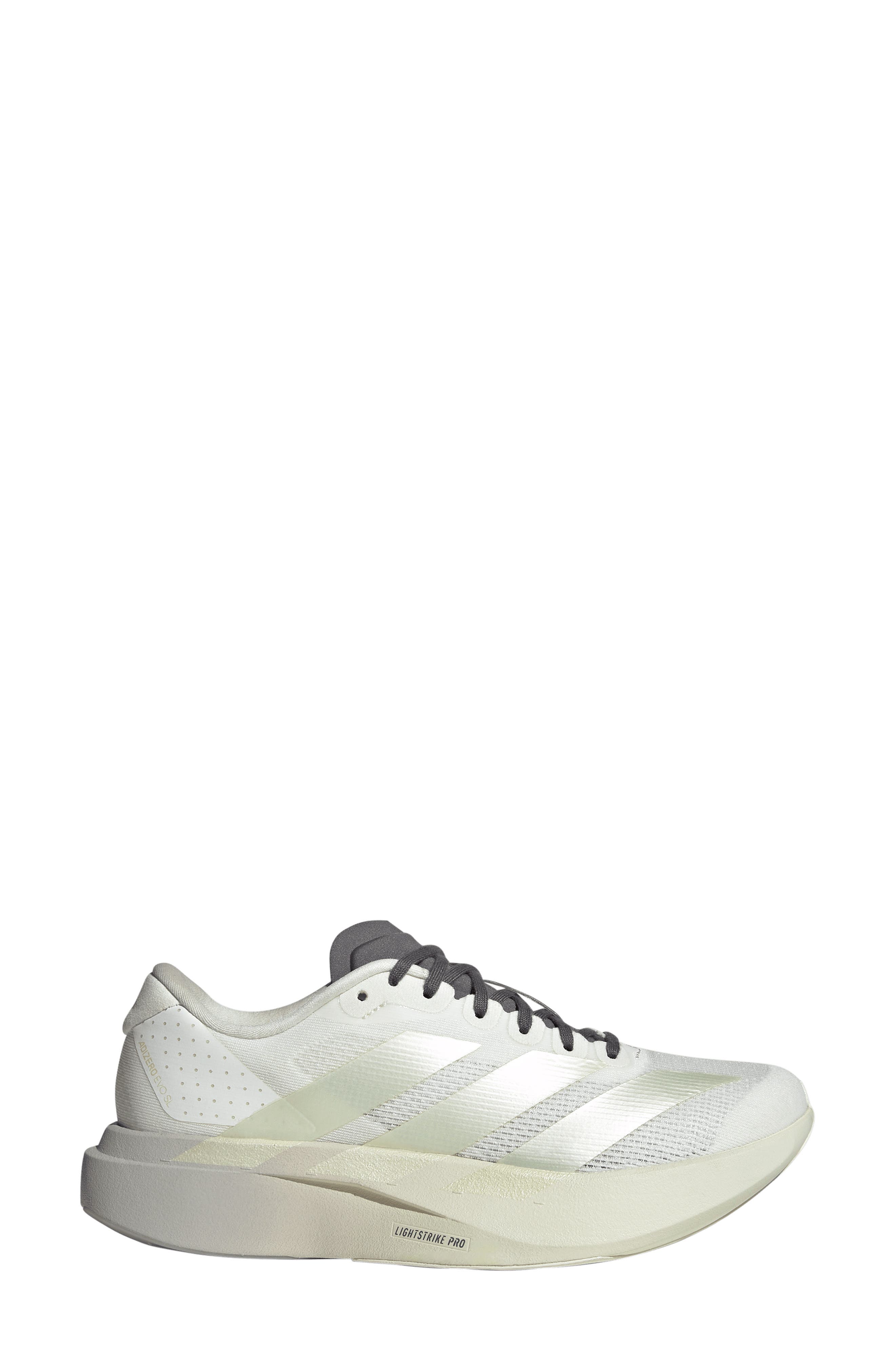 Adizero EVO SL Running Shoe, Alternate, color, OFF WHITE/ ICE GOLD/ GRANITE