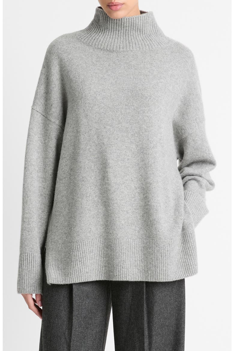 Funnel Neck Wool & Cashmere Sweater, Main, color, HEATHER SILVER DUST