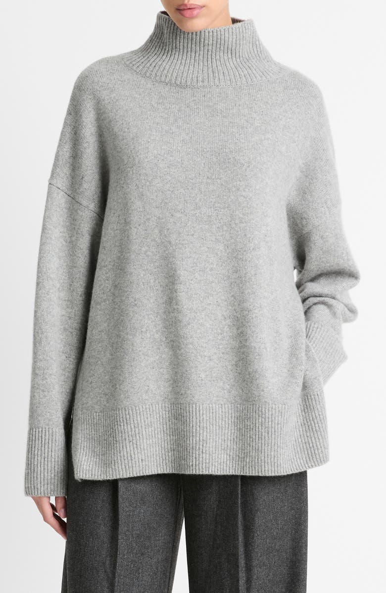 Vince Funnel Neck Wool & Cashmere Sweater, Main, color, Heather Silver Dust