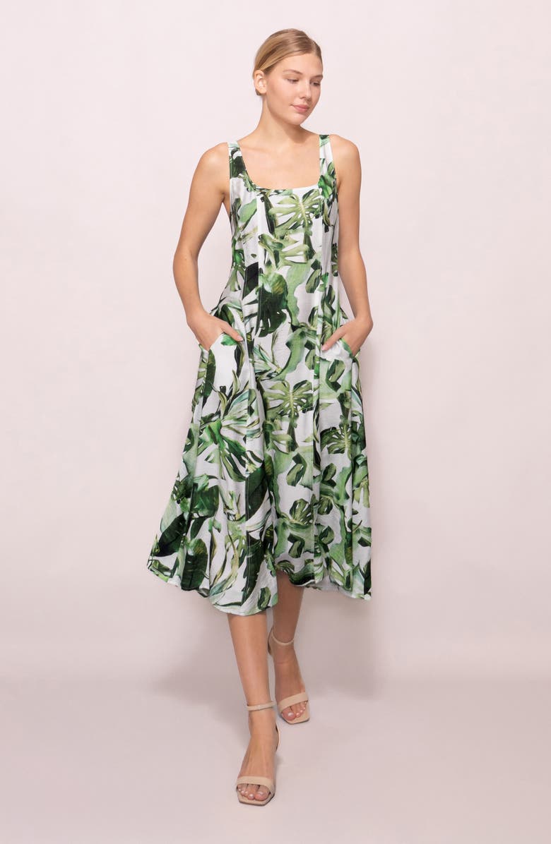 MELLODAY Fit & Flare Midi Sundress, Alternate, color, Ivory Green Tropical