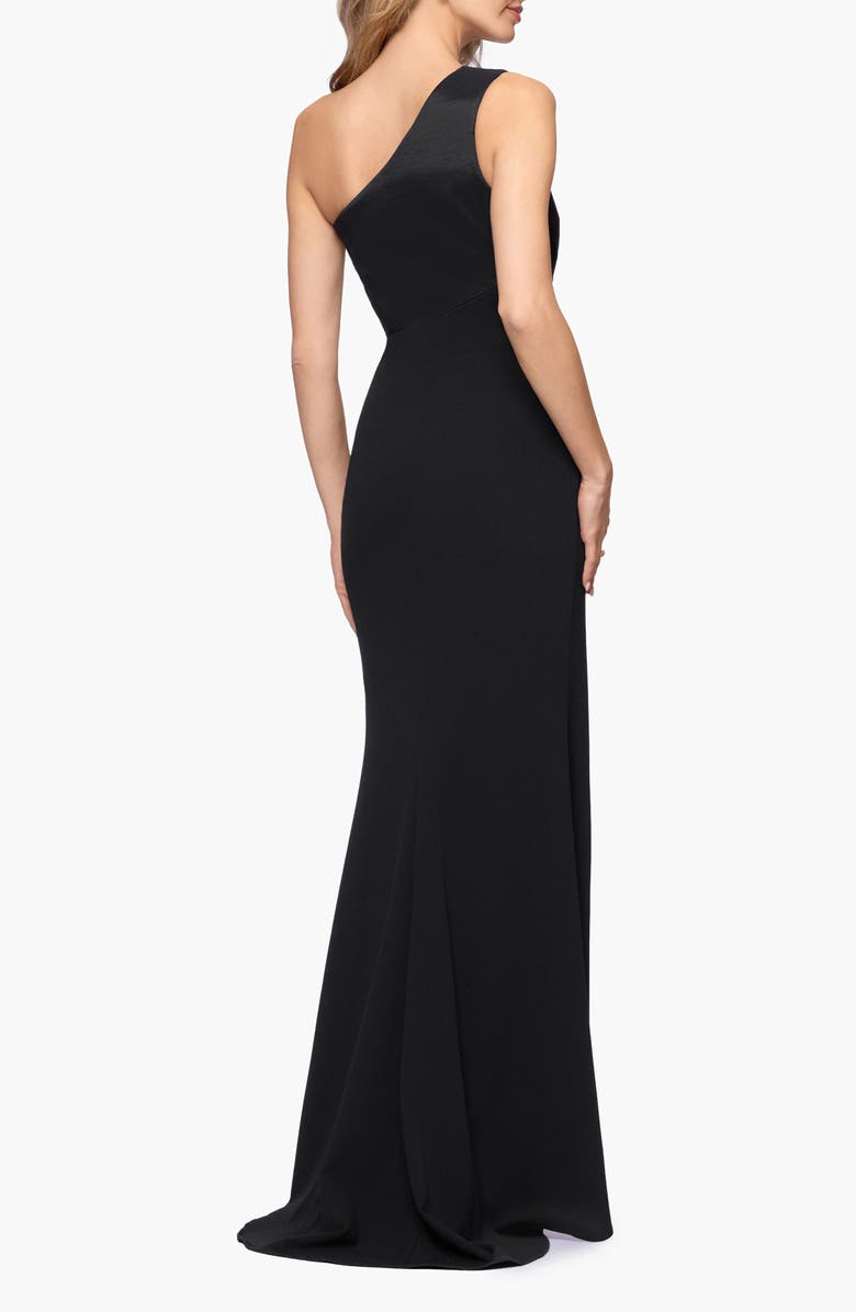 Betsy & Adam Mixed Media One-Shoulder Ruffle Gown, Alternate, color, Black