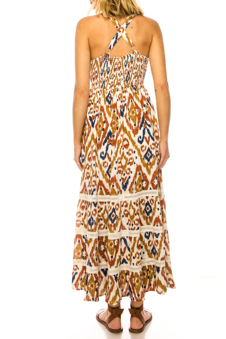 Ikat Print Halter Maxi Dress, Alternate, color, SNOW WHITE