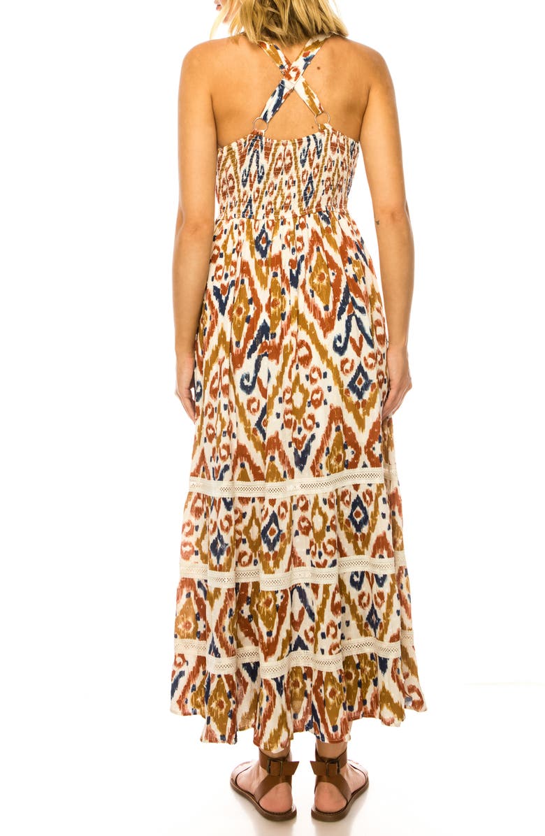 A COLLECTIVE STORY Ikat Print Halter Maxi Dress, Alternate, color, Snow White