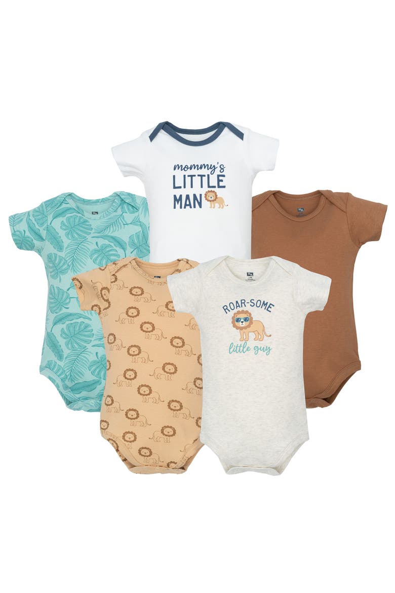 5Pk Comfortable Cotton Bodysuits, Main, color, Roarsome Little Lion