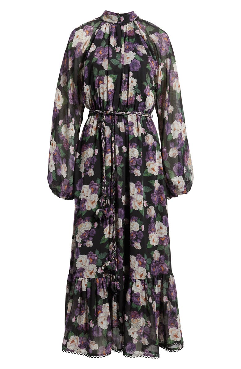 En Saison Jasmine Floral Tie Waist Maxi Dress, Alternate, color, Black Purple Maue