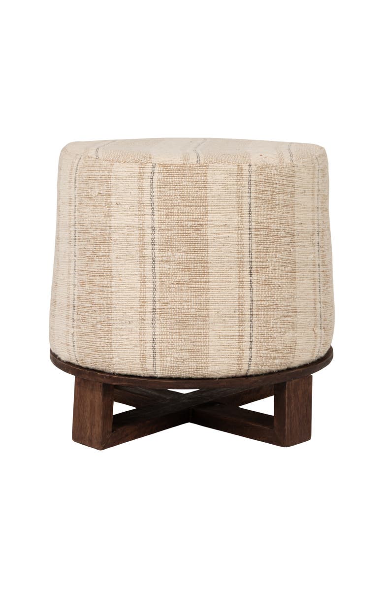 Olive Grove Woven Round Ottoman Stool in Striped Upholstery, Main, color, Ivory