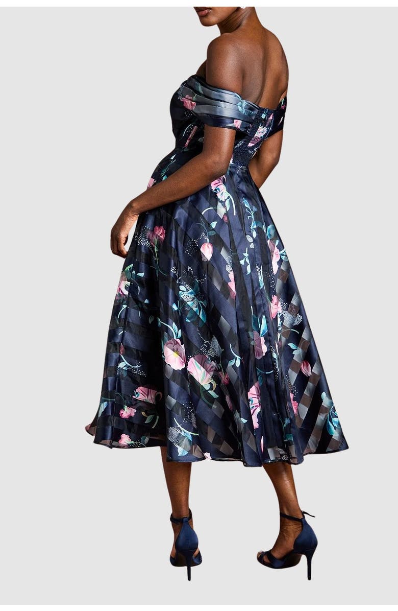 Coast Stripe Organza Pleat Top Midi Dress, Alternate, color, Navy